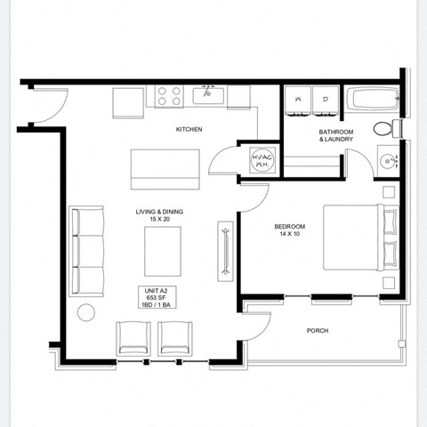 1 bedroom 1 bathroom Floor plan V at The Mobile Lofts, Mobile, AL